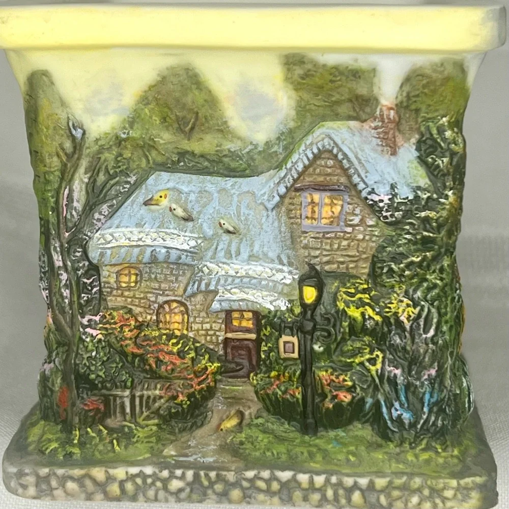 Thomas Kinkade Votive Tea Light Candle Holder Square Cottages LIKE‎ NEW